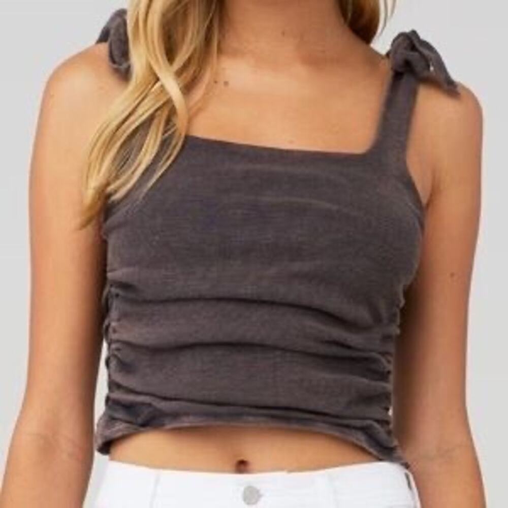 Free People Boulevard Ribbed Tank Top Charcoal Gray Black Size L NEW With Tags